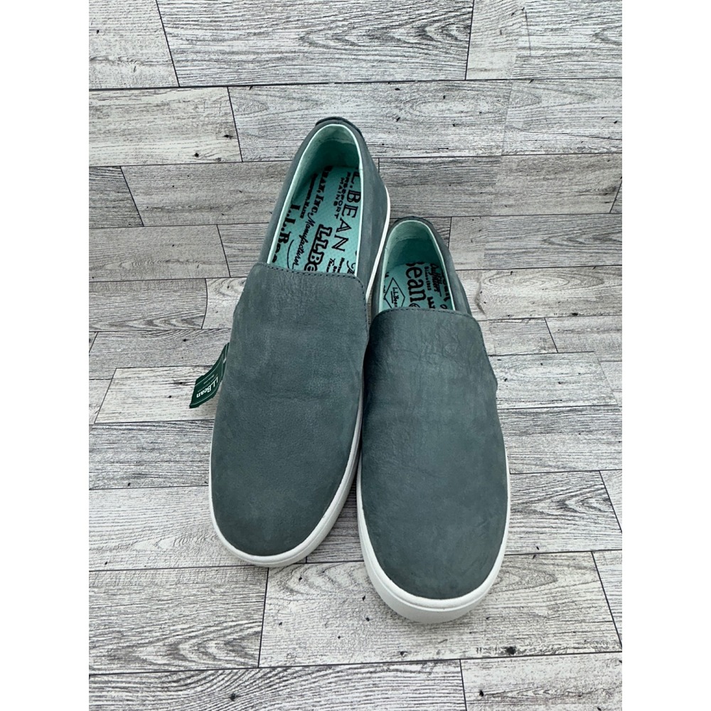 LL‎ Bean Eco Bay Leather Slip On Sneakers Women Sz 11M Slate Blue 519176 NEW